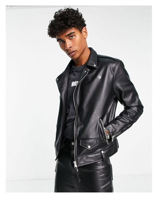 AllSaints Milo Faux Leather Moto Jacket in Black for Men | Lyst