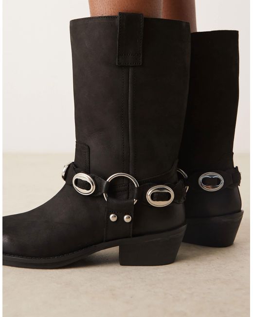 ASOS Black – chase – kniehohe stiefel aus em nubukleder im boho-stil mit metallelement