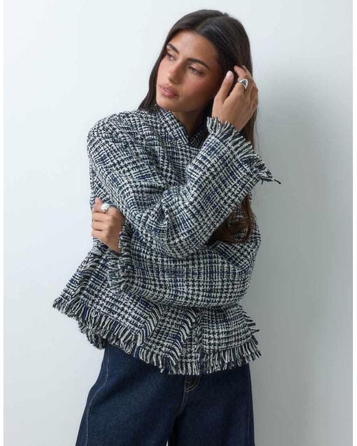 ASOS Blue Collarless Wool Blend Boucle Jacket