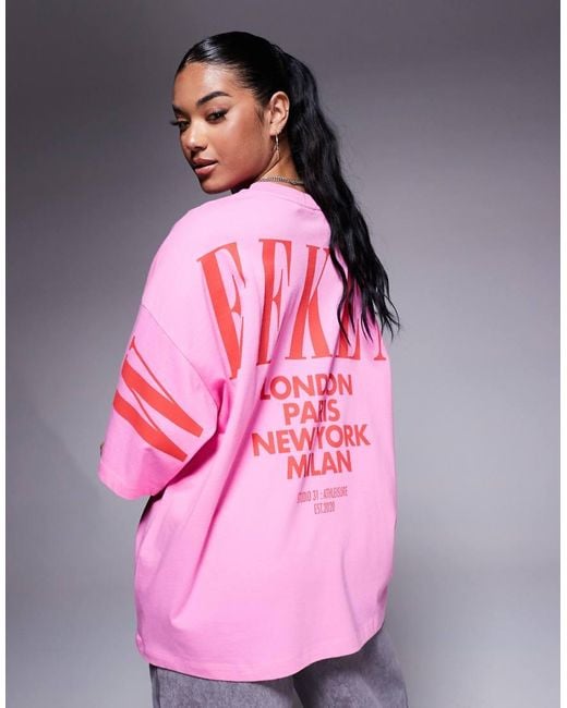 ASOS Pink Weekend Collective Icon Oversized T-shirt With Stacked Back Logo