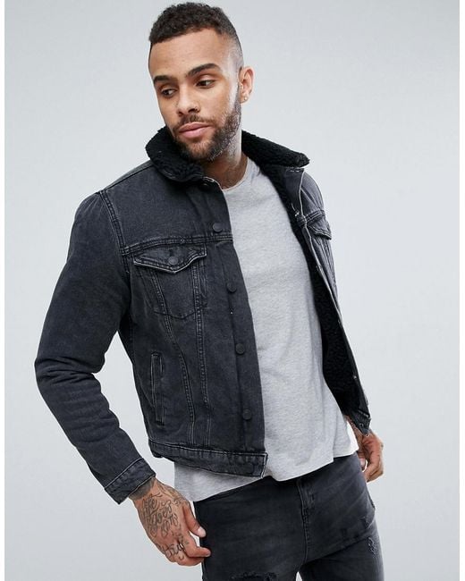 Lyst New Look Lined Denim Jacket In Black in Black for Men