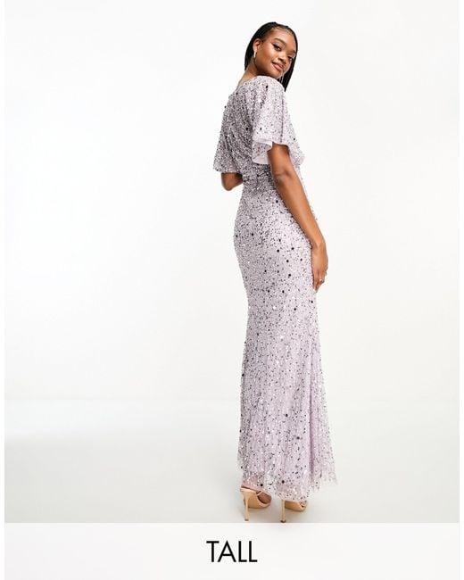 Beauut White Tall Bridesmaid Embellished Maxi Dress With Flutter Sleeve