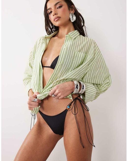ASOS Brown Chelsea Charm Rio High Leg Tie Side Bikini Bottom With Bead Detail