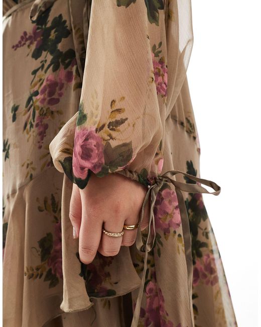 ASOS Brown Asos Design Curve Exclusive Long Sleeve Chiffon Wrap Midi Dress