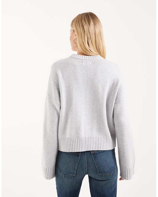 Hollister White Knitted Crew Neck Jumper
