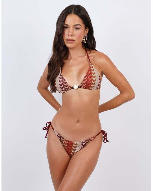 SIMMI Red Bali Woven Triangle Beaded Bikini Top