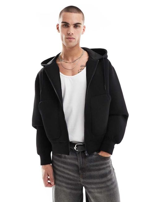 Pull&Bear Black Heavyweight Premium Zip Through Hoodie for men