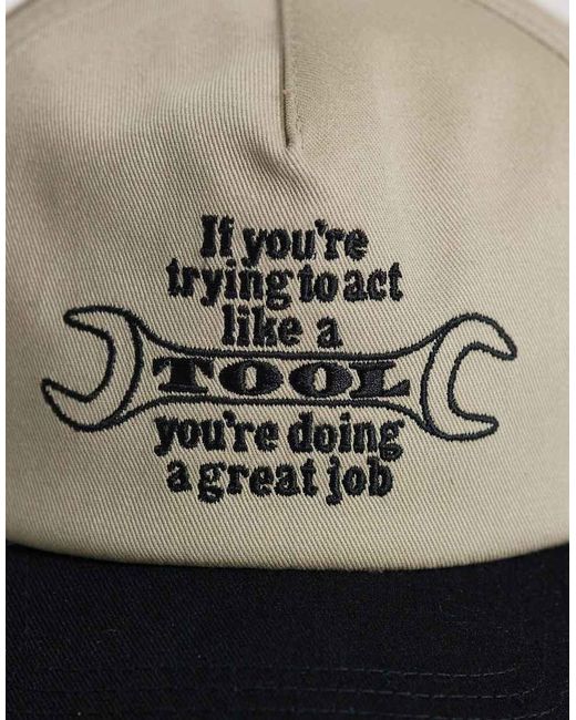 Obey Natural Tool Graphic Five Panel Snapback Cap With Contrast Peak for men