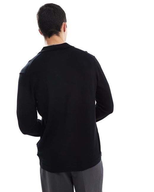 Only & Sons Blue Long Sleeve Knit Logo Polo Shirt for men