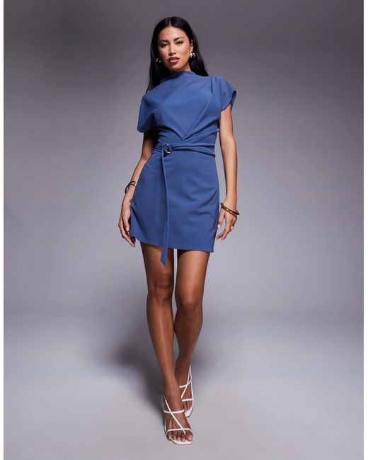 ASOS Grown On Neck Wrap Mini Dress in Blue | Lyst ASOS Grown On Neck Wrap Mini Dress in Blue | Lyst