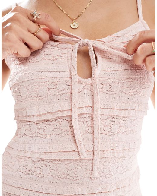 Miss Selfridge White Lace And Ruffle Detail Mini Dress