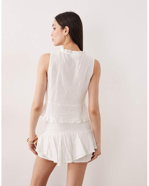 esmé studios White Esmee Tie Front Beach Crop Top With Ruffle Trim