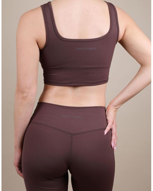 SIMMI Brown Square Neck Cropped Tank Top