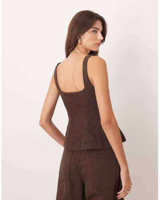 Mango Brown Cotton Strappy Boning Detail Peplum Co-ord Top