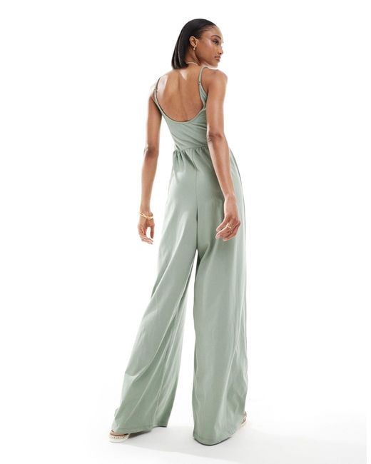 ASOS Green Asos Design Tall Scoop Neck Strappy Wide Leg Jumpsuit