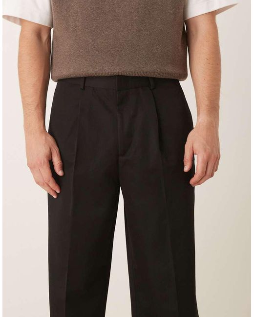 ASOS Black Smart Wide Leg Stacked Trousers With Pleats for men