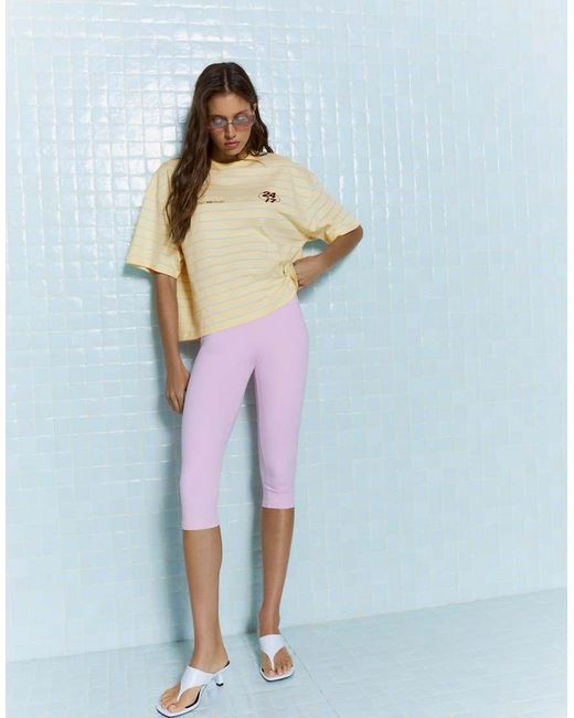 Bershka Yellow Short Sleeve Oversize Print T-Shirt
