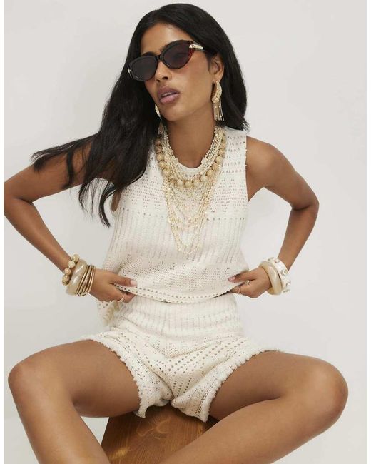 River Island Natural Crochet Fringe Hem Shorts