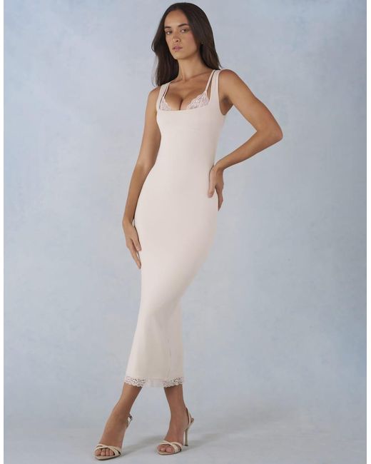 Oh Polly White Lace Trim Detail Midi Dress