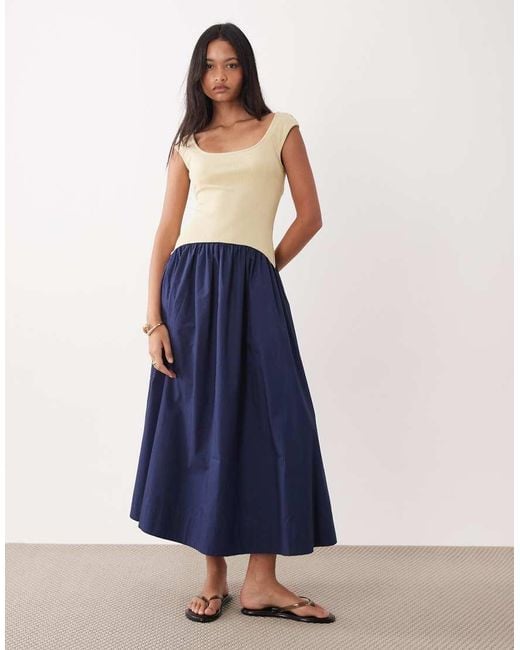ASOS Blue Sleeveless Scoop Neck Hybrid Maxi Dress
