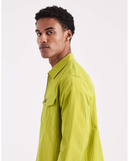 Fred Perry Green Zip Through Overshirt Jacket for men