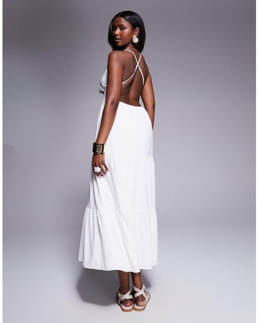 Princess Polly Low Cross Back Tiered Maxi Dress in Purple | Lyst UK