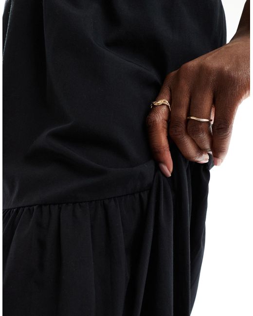 New Look Black Boho Poplin Tiered Maxi Skirt