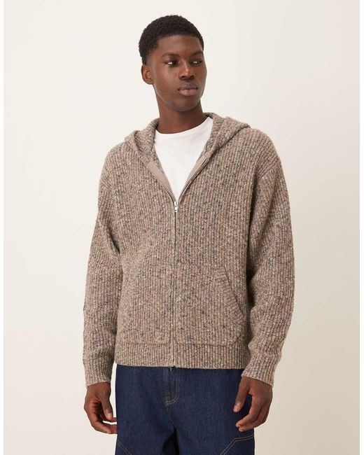 Abercrombie & Fitch Natural Ribbed Knitted Zip Through Jumper With Hood for men