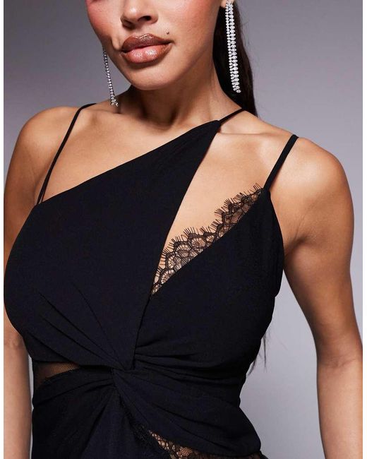 Forever New Blue Asymmetric Lace Splice Maxi Dress