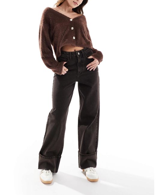Jean ample à revers - chocolat Threadbare en coloris Black