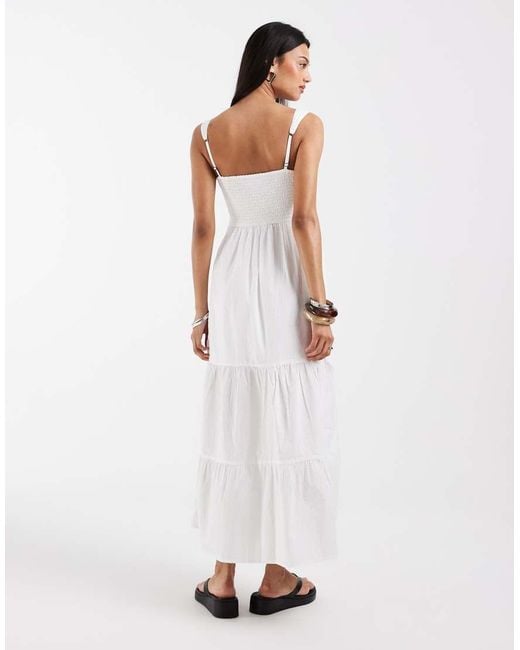 Hollister White V Neck Strappy Maxi Dress With Slit