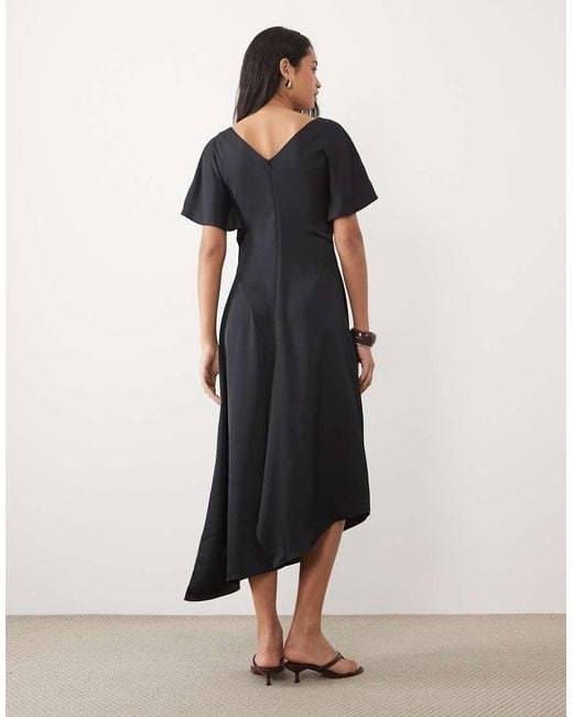 ASOS Black V Neck Satin Midi Tea Dress