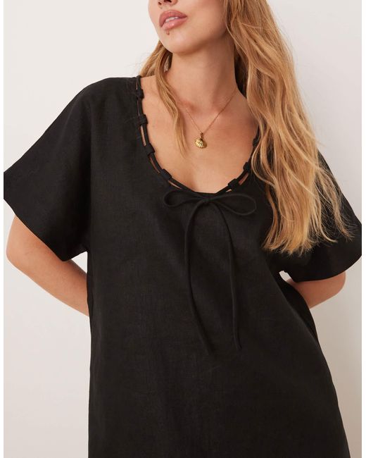 Vrg Grl Black Nellie Linen Mini Smock Dress