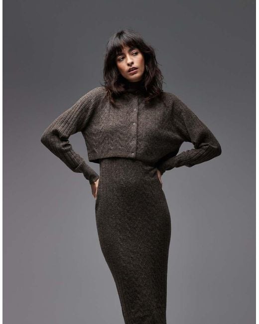 AllSaints Gray Sabine Co-ord Knit Dress & Cardigan Two Piece