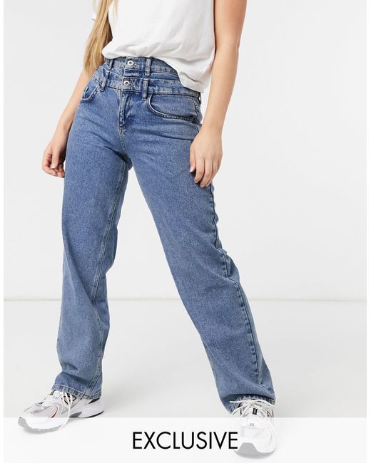 Collusion Blue – x014 – weite dad-jeans im stil der 90er mit doppeltem bund
