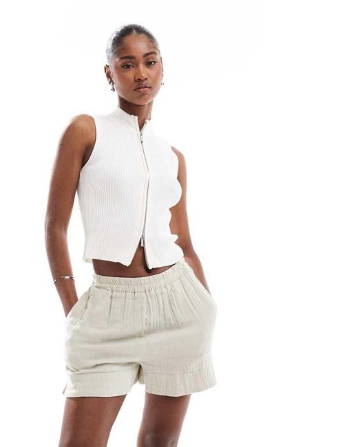 Brave Soul White Ribbed Knitted Waistcoat With Zip