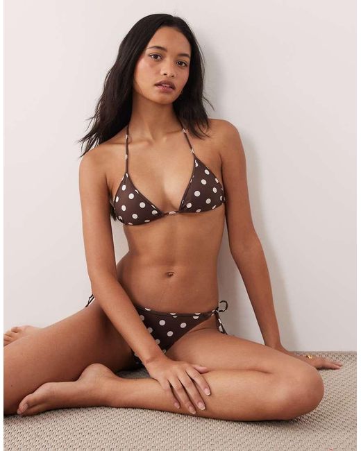 Mango Brown Polka Dot Tie Back Bikini Top