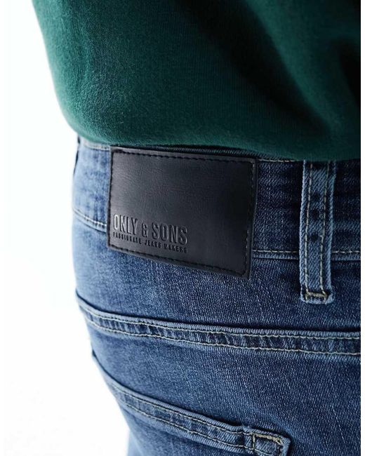 Only & Sons Blue Weft Regular Fit Stretch Jeans for men