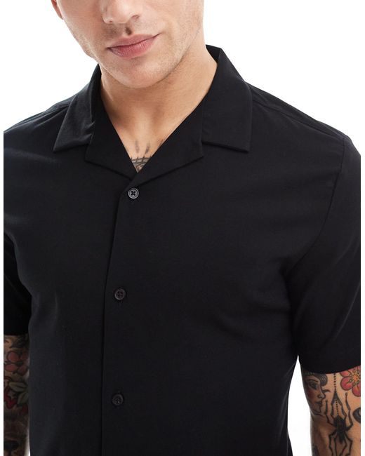 Camicia attillata a maniche corte nera di ASOS in Black da Uomo
