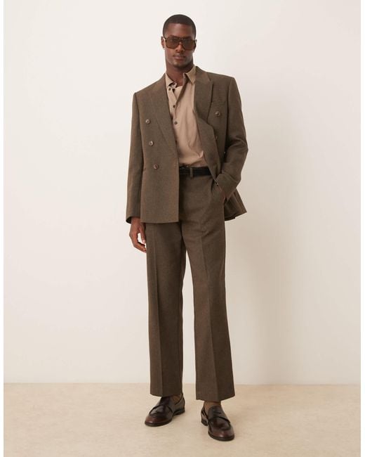 ASOS Natural Straight Leg Herringbone Suit Trousers for men