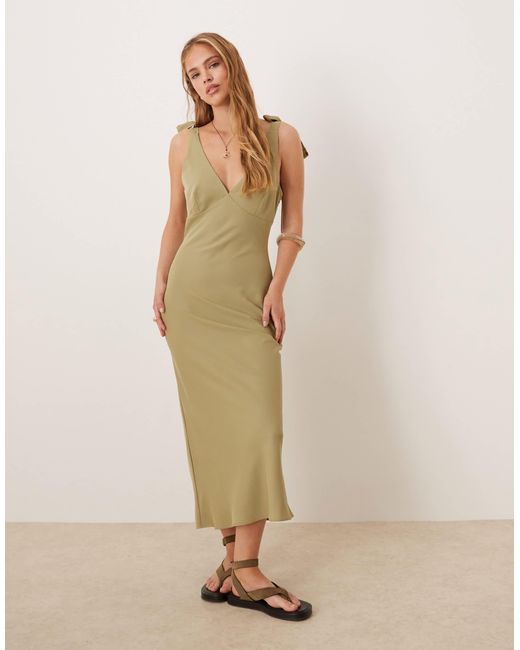 Pretty Lavish Natural Piper Crepe Bow Shoulder Midaxi Dress