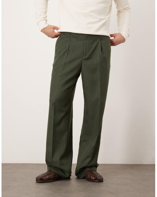 ASOS Natural Smart Wide Leg Trousers With Front Pleats for men