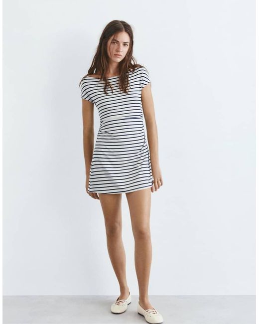 Pull&Bear White Asymmetric Striped Dress