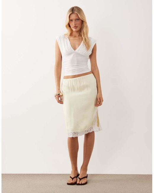 Miss Selfridge Natural V-neck Ruched Tank Top With Picot Trim