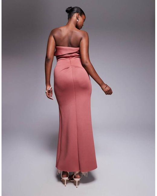 ASOS Red Bandeau Midi Dress With Twisted Front Detailing Midi Dress