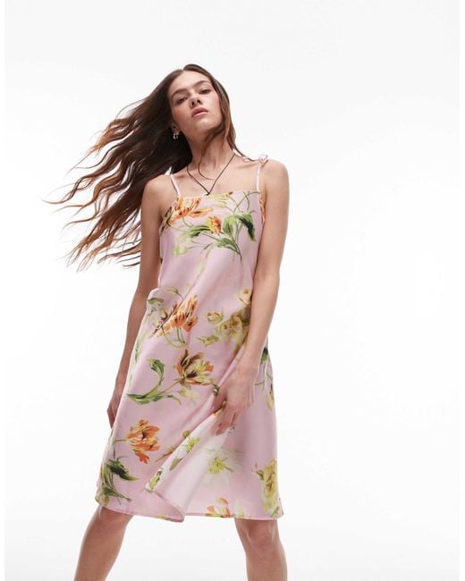 ASOS Multicolor – geblümtes, mittellanges schlupfkleid mit schnürung vorn