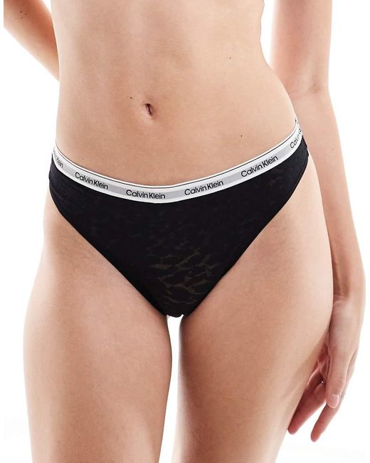 Tanga De Pernera Alta De Encaje Con Logo Modern De Calvin Klein de color Black