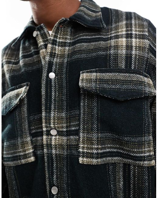 Jack & Jones – schwere, karierte hemdjacke in Gray für Herren