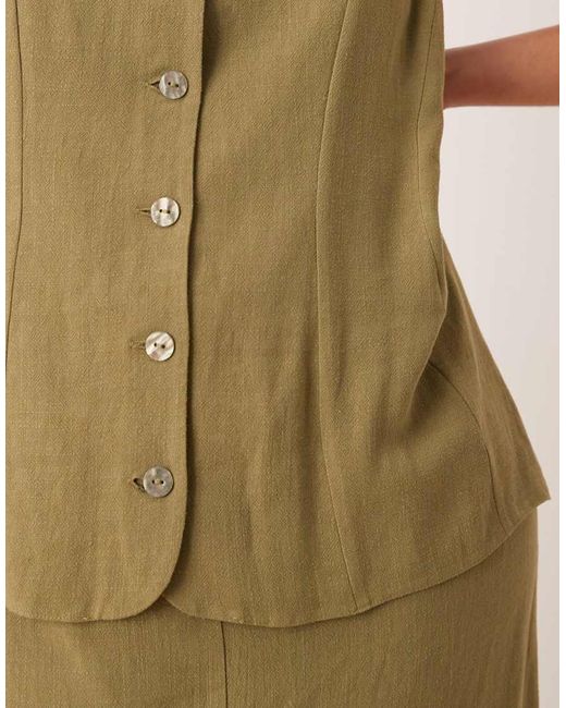 ASOS Green Asos Design Curve Linen Waistcoat Detail Midi Dress