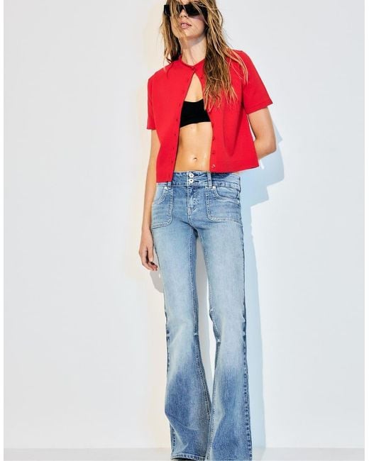 Stradivarius Blue Tall Low-rise Jeans With Seam Pocket
